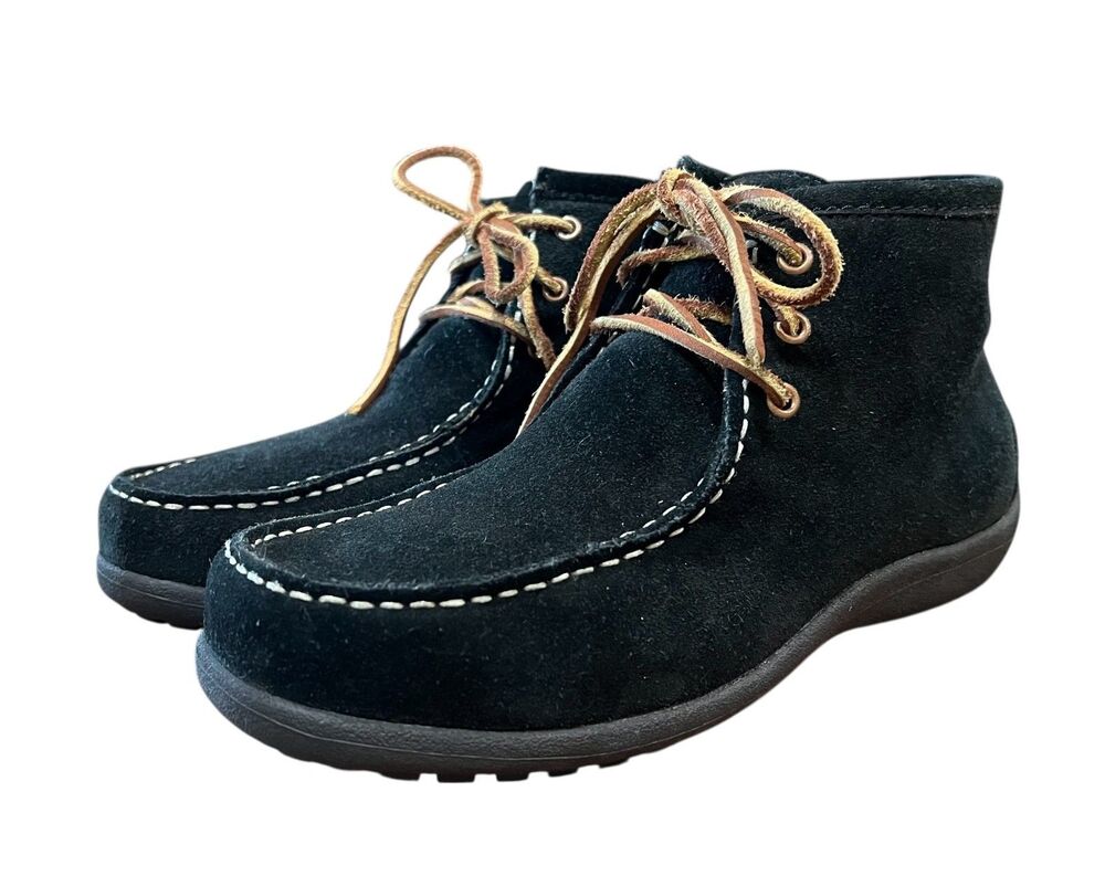 Lands' End Women's Black Suede Lace-Up Wallabee Moccasin Chukka Boot  7 D (Wide)